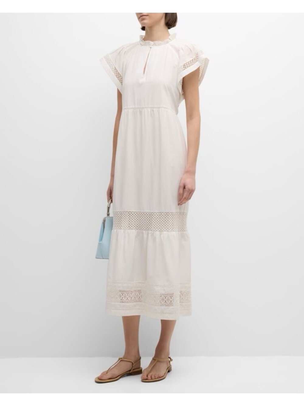 Marie Oliver White Raglan Lace Midi Dress Cotton Silk Blend Sz XL Resortwear